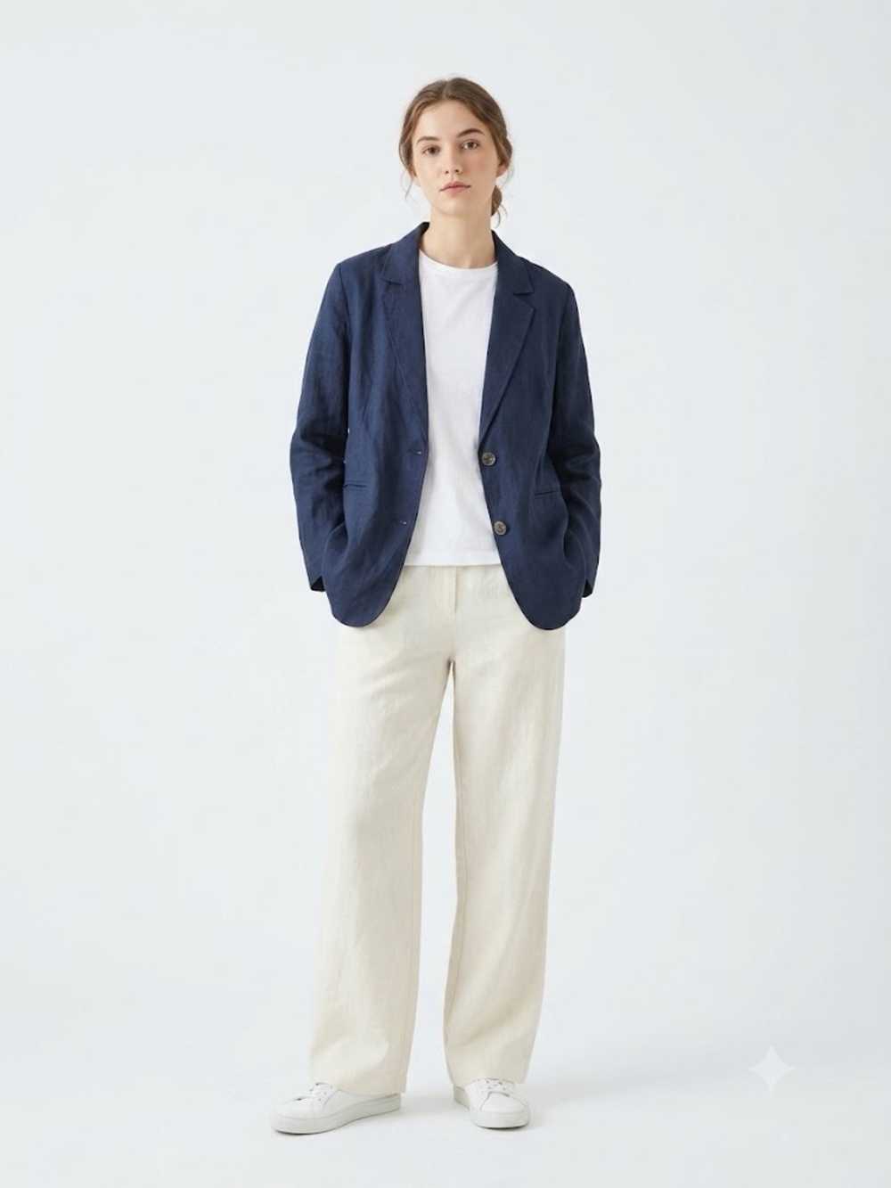 NWOT Mazhu 100% Linen Navy Blue Casual Blazer Jacket Women's Size Large